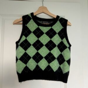 Motel rocks green and black argyle diamond print sweater vest - brand new